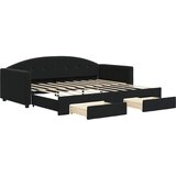  Dnevni krevet na razvlačenje s ladicama crni 90 x 190 cm baršun | shoptok.hr