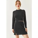 armonika Women's Sequined Sequins Lined Mini Skirt with a Slit in the Front.