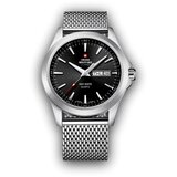 Swiss Military chrono quartz crni srebrni sportsko elegantni ručni sat sa srebrnim pancir kaišem 603249