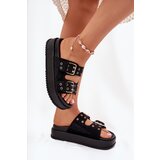 Boto Ladies Sandals With Golden Buckles On Platform Black Virvania | ePonuda.com