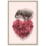  Slika - Elephant Lover (1-part) - Elephant Amid Pink Flowers 60x90 U prirodnom drvenom okviru | shoptok.hr
