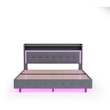 Lumor Oblazinjena postelja 140x200 cm iz lanene tkanine - z USB priključkom in LED osvetlitvijo - siva, (22150964) | Shoptok.si