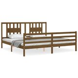 The Living Store Posteljni okvir z vzglavjem medeno rjav 200x200 cm trden les - Posteljni Okvir, (21531453) | Shoptok.si