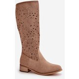 Boto PS1 Lace-up Women's Low Heel Eco Suede Boots with Zipper Dark Beige Orchides | shoptok.hr