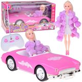 Retro kabriolet na daljinsko upravljanje s modnom lutkom u krznenom kaputu, ružičasti | shoptok.hr