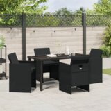 vidaXL 5 kom set za objedovanje u vrtu s jastučićima crni poli ratan, vrtni stol crni 140x80x73 cm staklo otporno na udarce | shoptok.hr