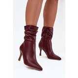 Boto Women's ankle boots on heel with ruched shaft zipper Bordeaux Ulisse | Shoptok.si