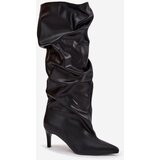 Boto Women's High Heel Ankle Boots Slip-On With Gathering Black Rosivine | shoptok.hr