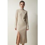  Women's Beige Turtleneck Slit Knitwear Dress Cijene