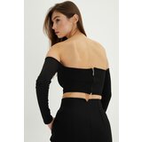 Cool & Sexy Women's Black Zipper Back Crop Blouse B518 Cene