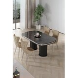 Hanah home trpezarijski set Galya, sto i 4 stolice, ploča u dekoru crnog mermera, hromirane noge, kapućino tkanina Babyface | Eponuda.com