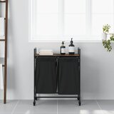 Košara za rublje s 2 odjeljka na kotačima, smeđa hrastova | Shoptok.si