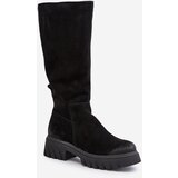 Zazoo Suede Knee High Warm Boots Black 70145 | shoptok.hr