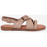 Boto Women's Flat Heeled Sandals With Gold Studs Beige Zanira | shoptok.hr