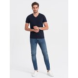 Ombre BASIC men's classic cotton T-shirt with a crew neckline - navy blue | Shoptok.si