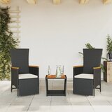 vidaXL 3-dijelni vrtni blagovaonski set s jastucima od poliratana crni | shoptok.hr