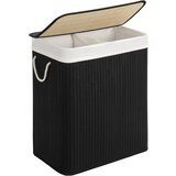 Songmics Koš za perilo s pokrovom, bambusov koš za perilo, 2 predala za sortiranje, odstranljiva torba, bombažni ročaji, prostornina 100 l, za pralnico, spalnico, črna LCB64BK, (21671209) Cene