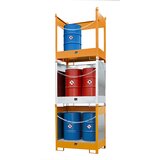 eurokraft pro Skladiščna in transportna paleta s prestrezno kadico, 3 mrežaste stranice, za 1 sod prostornine 200 l, oranžne barve | Shoptok.si