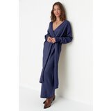 Trendyol Navy Blue Soft Texture Midi Knit Double Breasted Collar Tie Dress | Shoptok.si