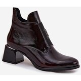 Zazoo Leather Lacquered Block Heel Ankle Boots with Decorative Detail Insulated | shoptok.hr