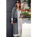 Fasardi Zipped women's cardigan in a cream and black houndstooth | Shoptok.si