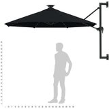  Zidni suncobran s LED svjetlima i metalnom šipkom 300 cm crni | shoptok.hr