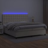 Krevet box spring s madracem LED krem 200x200cm od umjetne kože | Eponuda.com