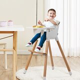  Dječji stolac 2 u 1 od drva, podesiv, dim. 57 x 57 x 83 cm (krem bijela + prirodna) | shoptok.hr