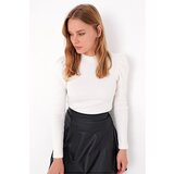 Trend Alaçatı Stili Women's Ecru Princess Sleeve Half Turtleneck Camisole Blouse