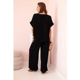 Kesi Włoski Women's viscose set with decorative flower and wide trousers - fuchsia black | Shoptok.si