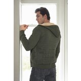 Dewberry 14455 Furry Hooded Mens Sports Slim Fit Cardigan-Khaki | Shoptok.si
