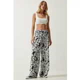 Happiness İstanbul Women's White Patterned Flowy Viscose Palazzo Trousers