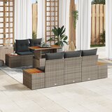vidaXL 6-delni vrtnas jedilni set z blazinami Siva poli ratan akacija | Shoptok.si
