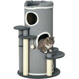 PawHut Praskalnik za mačke 99 cm, praskalnik za mačke z mačjo posteljo, igralna žogica, siva, (5000248107) | Shoptok.si