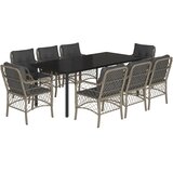  9-dijelni vrtni blagovaonski set od poliratana s jastucima sivi Siva Dužina stola 200 cm | Shoptok.si
