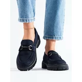 SHELOVET Suede women's navy blue loafers