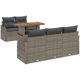 vidaXL 6 Komada Vrtni Sofa Set s Jastučićima Sivi Poli Ratan Akacija, Sofa za Dvoje s Jastučićima Sivi Poli Ratan Cijene