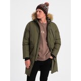 Ombre Alaskan men's winter jacket with detachable fur from the hood - dark olive green cene