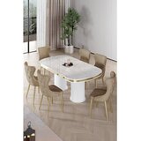 Hanah home trpezarijski set Galya, sto i 6 stolica, ploča u dekoru belog mermera, zlatne noge, kapućino tkanina Babyface | Eponuda.com