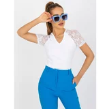 Fashion Hunters RUE PARIS white ribbed blouse with a V-neck