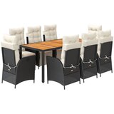  9-dijelni vrtni blagovaonski set s jastucima crni od poliratana Crna Dužina stola 190 cm | Shoptok.si