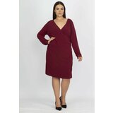 Şans Women's Plus Size Burgundy Lace Detailed Wrapover Dress Cene