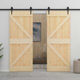  Klizna vrata 80 x 210 cm Masivna borovina Prirodna i crna | shoptok.hr