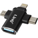LINQ USB-C, Micro-USB in Lightning na USB 3.0 ženski OTG adapter, kompakten dizajn 3-v-1, - crn, (21262080) Cene