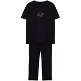 Trendyol Men's Black Regular Fit Embroidered Knitted Pajama Set