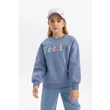 Defacto Girls' Crew Neck Printed Soft Hairy Thick Sweatshirt