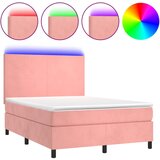 Maison Chic Box spring postelja - Vzmetna postelja z vzmetnico LED roza 140x190 cm žamet SL15857, (21896098) | Shoptok.si