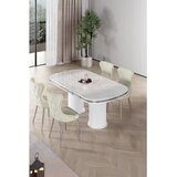 Hanah home trpezarijski set Galya, sto i 4 stolice, ploča u dekoru belog mermera, hromirane noge, krem tkanina Babyface | Eponuda.com