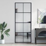 vidaXL Notranja vrata ozka črna 83x201,5 cm kaljeno steklo in aluminij | Shoptok.si