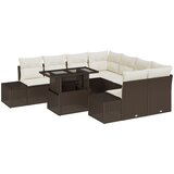 vidaXL 9-delni set vrtnih sedežnih garnitur z blazinami, Rjava, Poli ratan, (22091507) | Shoptok.si